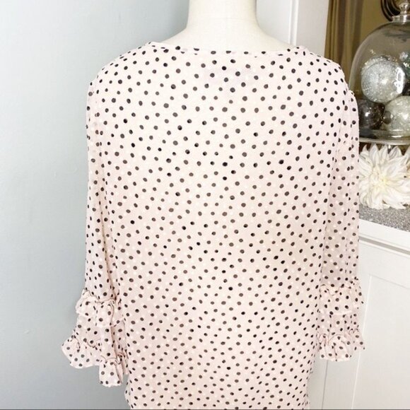 Max Studios Pink Polka Dot Ruffle Bell Sleeve Blouse Small - Picture 7 of 10